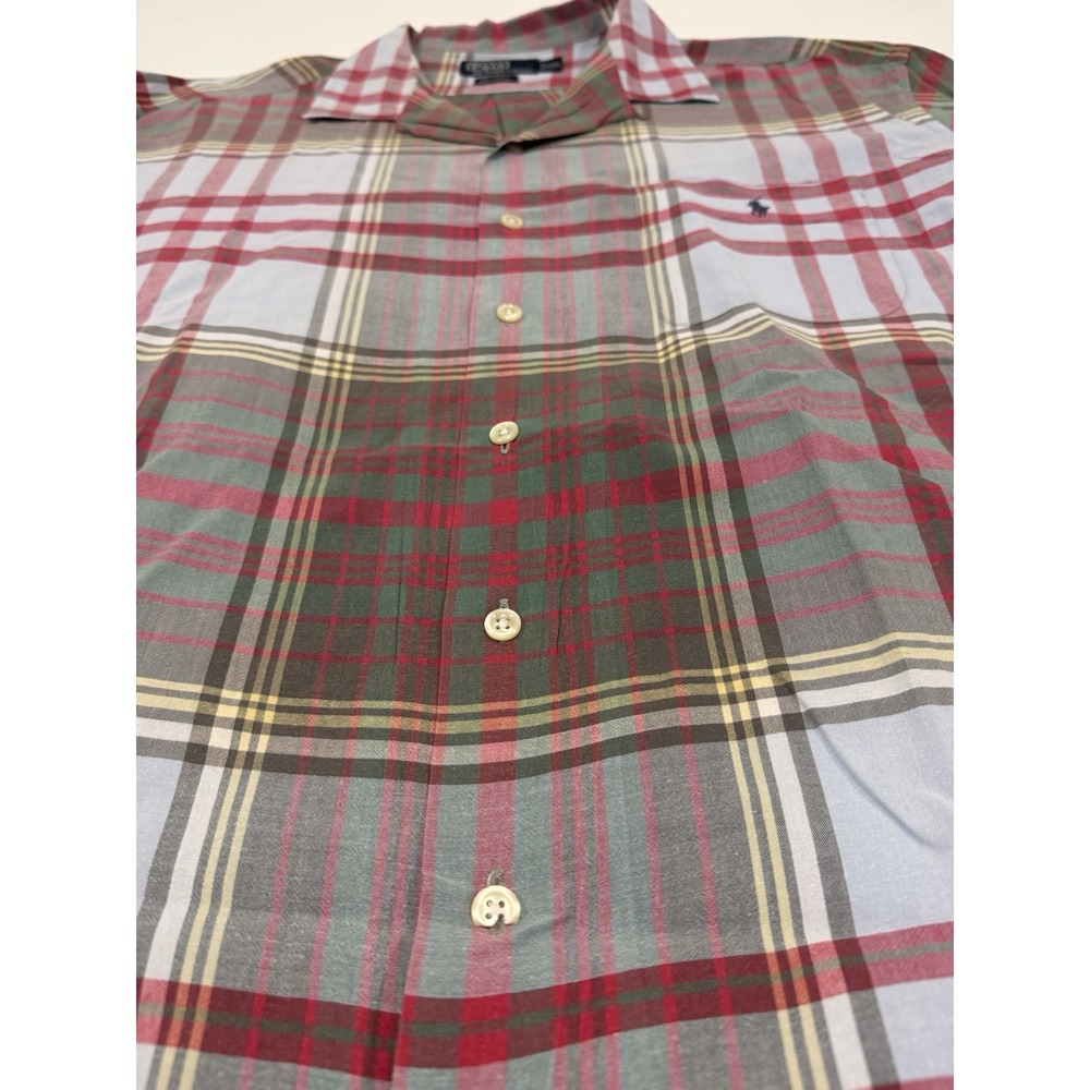 Polo Ralph Lauren Caldwell Shirt XXL Plaid Camp Collar 100% Cotton Blue Red - Picture 4 of 6